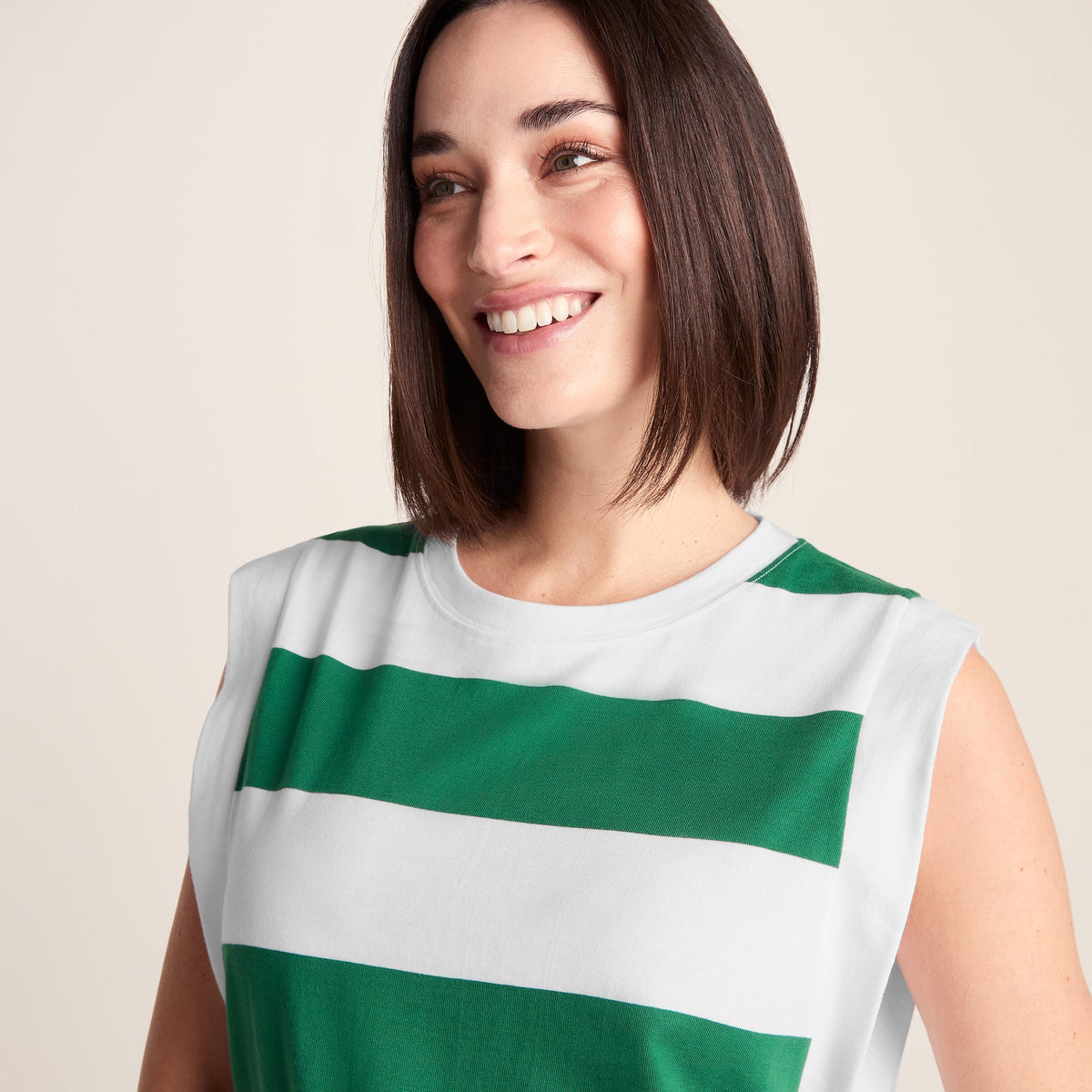 Aurelia Womens 100% Cotton Supersoft Boxy Fit Vest - Green Stripe - Image 7