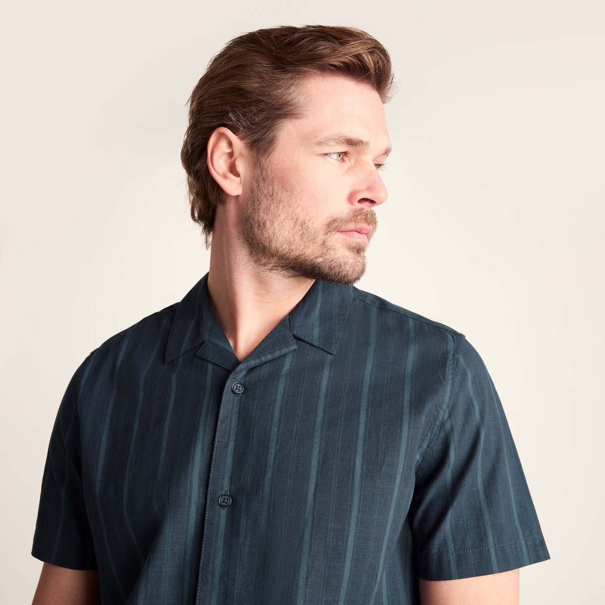 Boldon Mens 100% Cotton Supersoft Short Sleeve Shirt - Dark Indigo Stripe - Image 6