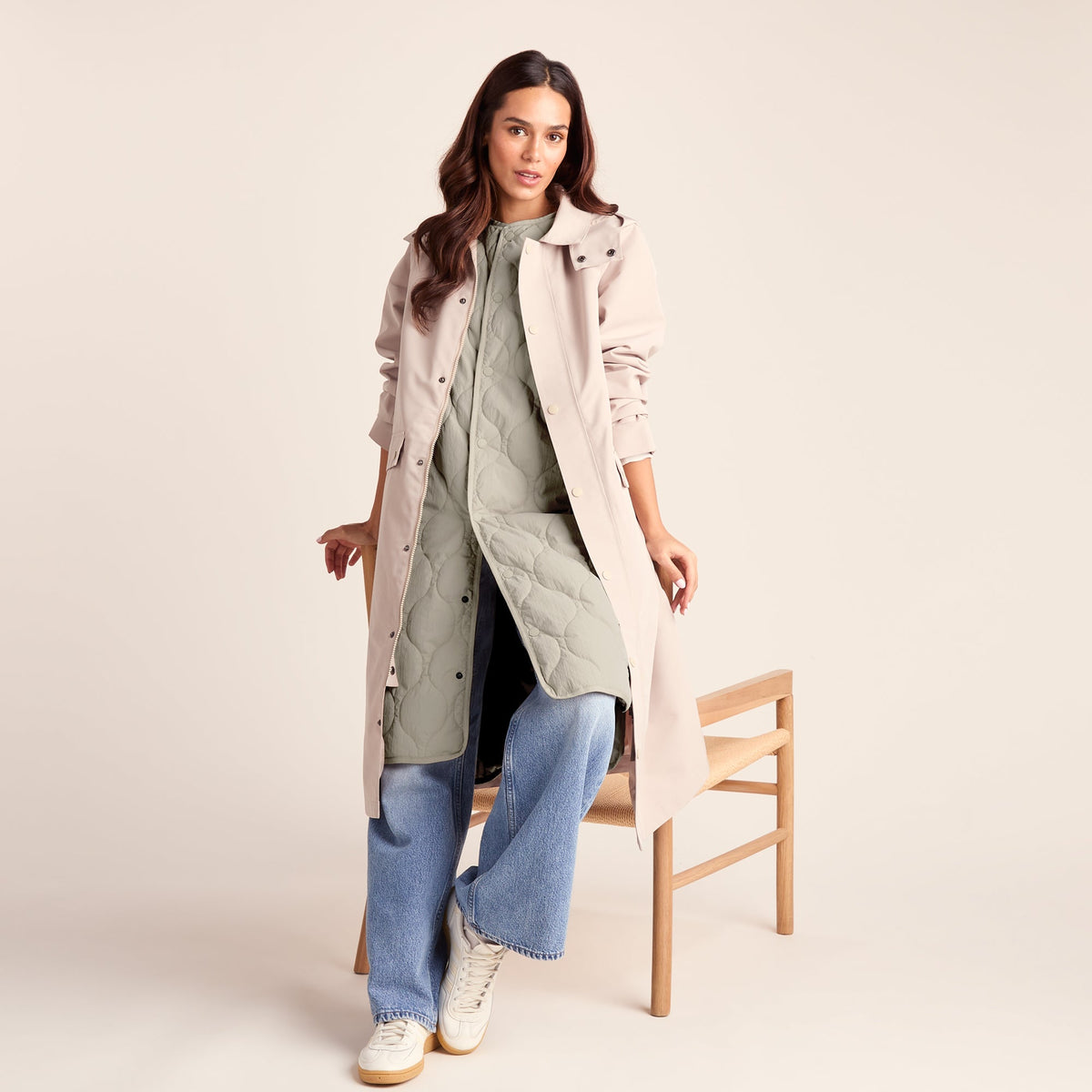 Jena Womens Relaxed Fit Long Insulated Gilet - Cool Beige - Image 9