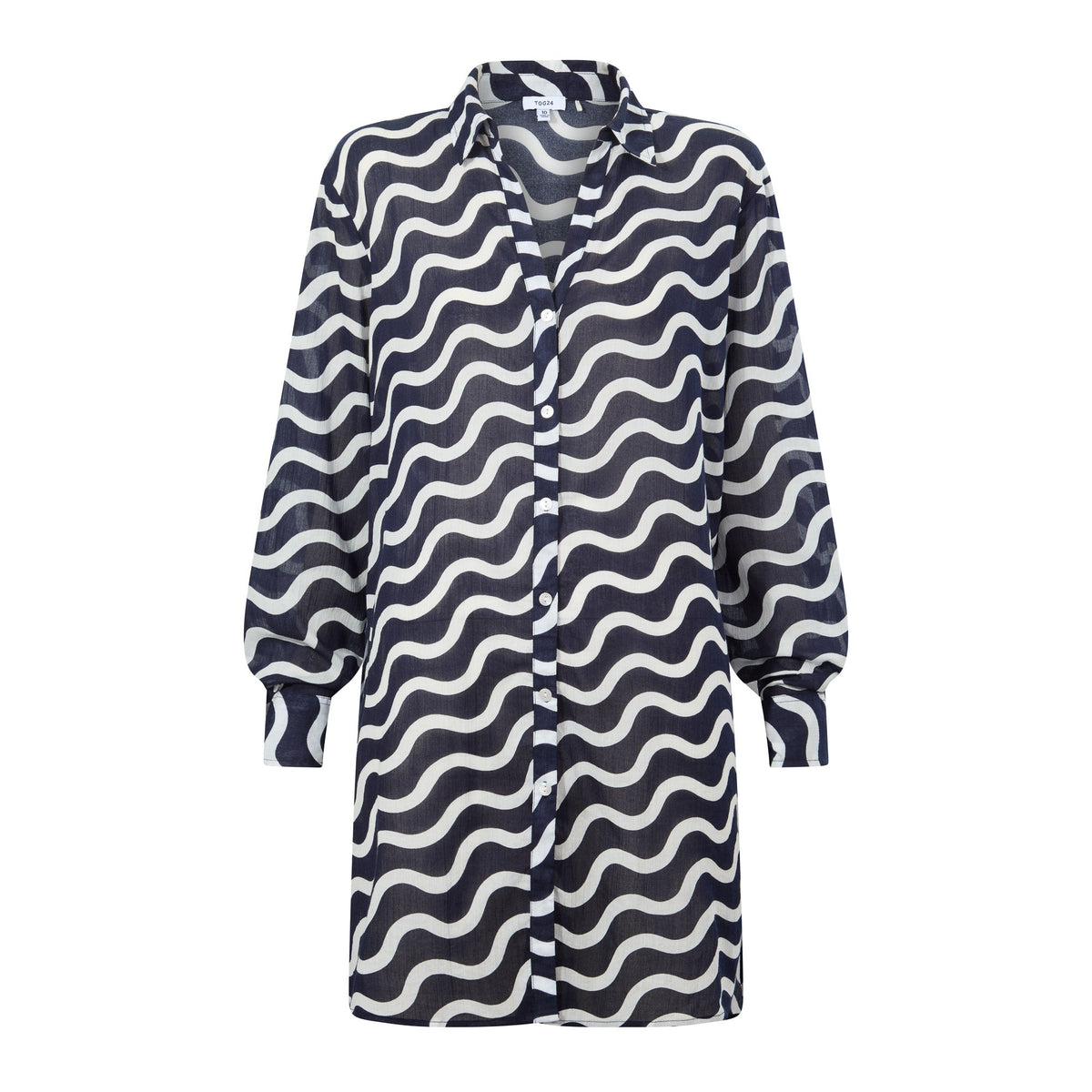 Kylie Womens Long Sleeve 100% Cotton Supersoft Shirt - Oxford Blue Wave Print - Image 8