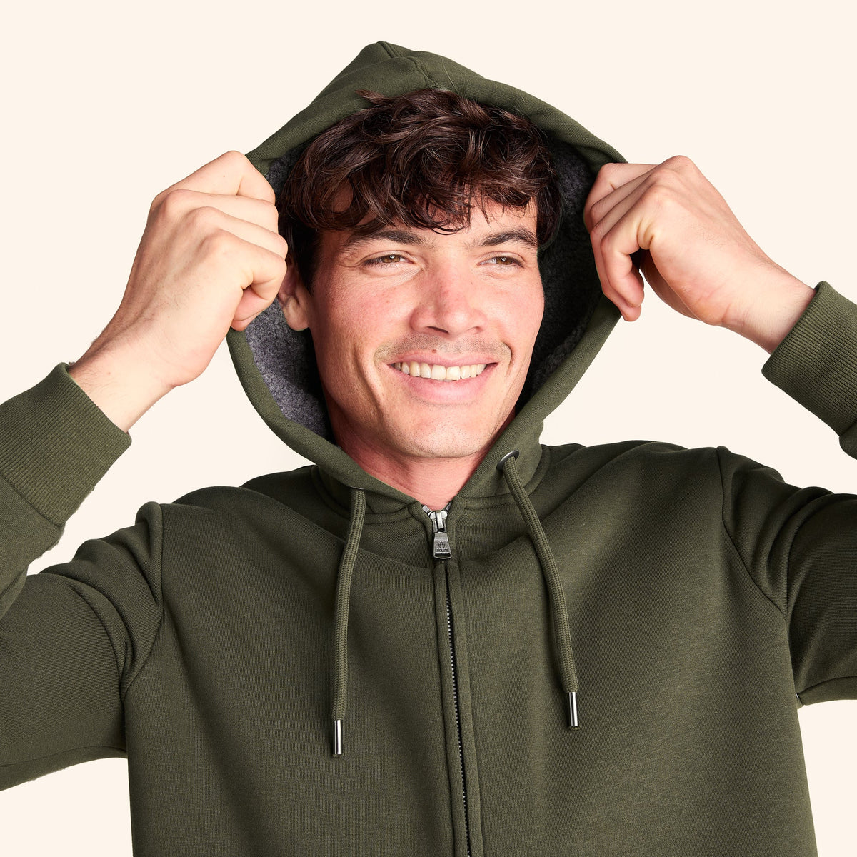 Ramsey Mens Supersoft Sherpa Lined Zip Hoodie - Khaki - Image 5