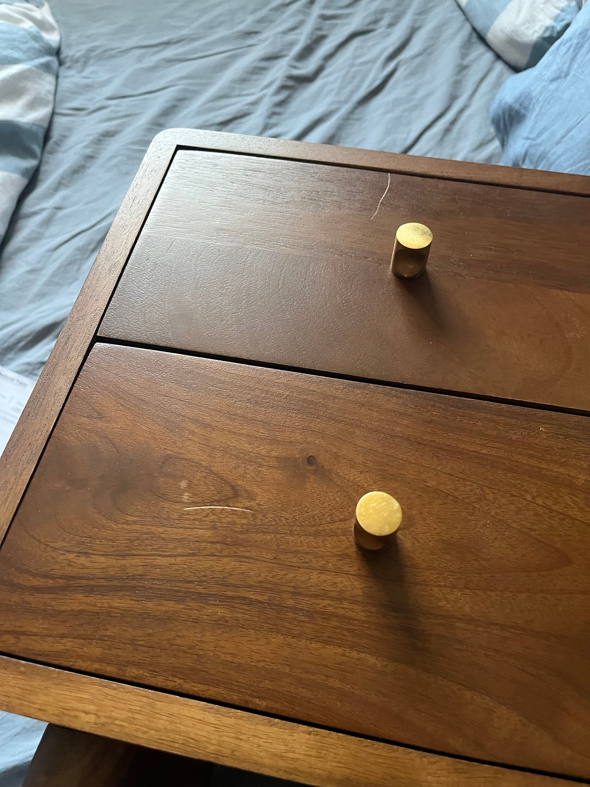 Scandinavian Walnut Logan Narrow Bedside Table (Damaged) - Image 2