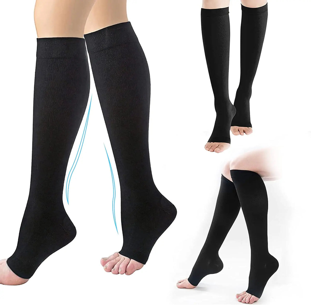 Toeless Support Compression Socks S–XXL - Black