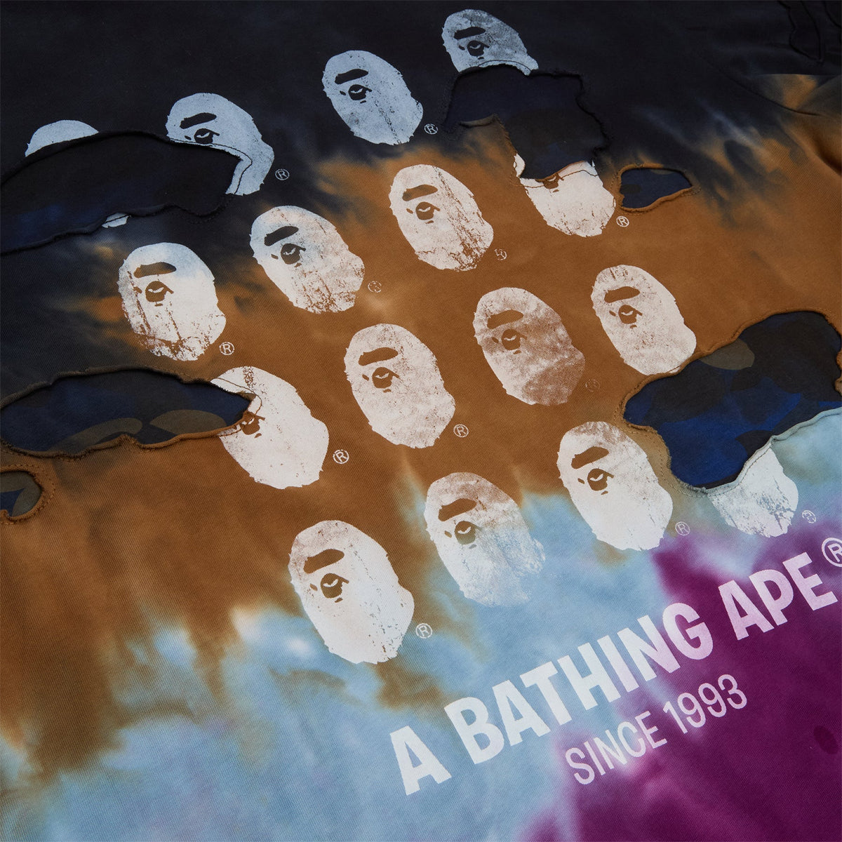 A Bathing Ape Color Camo Tie Dye Destroyed Multi Logo Relaxed Fit Tee M (Black) - Image 4