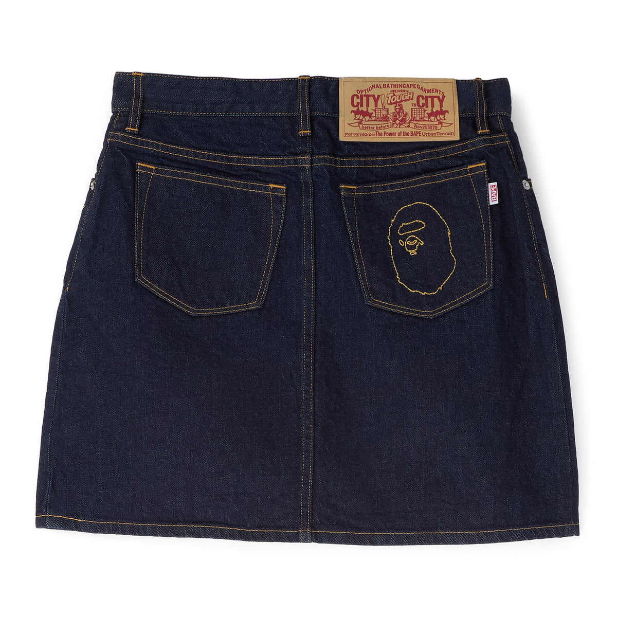 A Bathing Ape Ape Head Embroidery 12 OZ Denim Skirt (Indigo) - Image 2