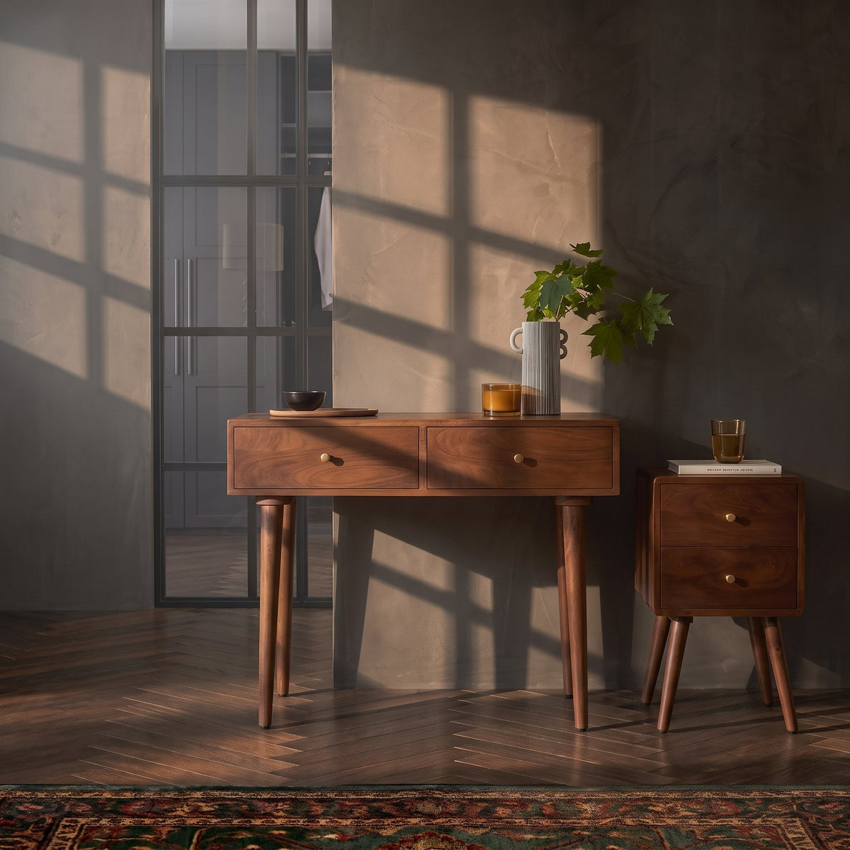 Scandinavian Walnut Logan Narrow Bedside Table - Image 7
