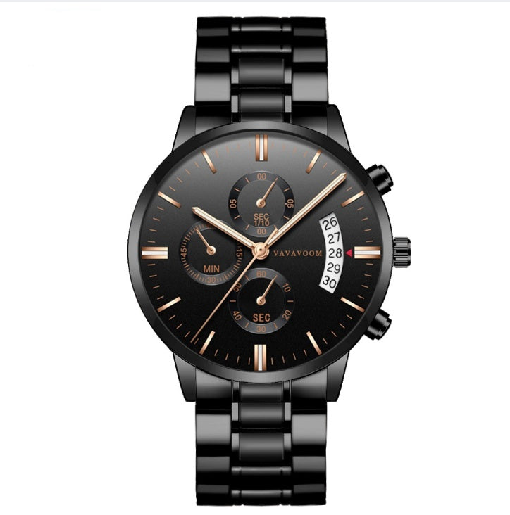 Men's Stainless Steel Business Waterproof Quartz Watch - G001Rose gold black chain