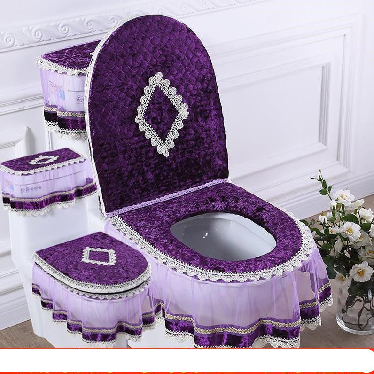 3-Piece Zippered Toilet Seat Cover Set - Purple