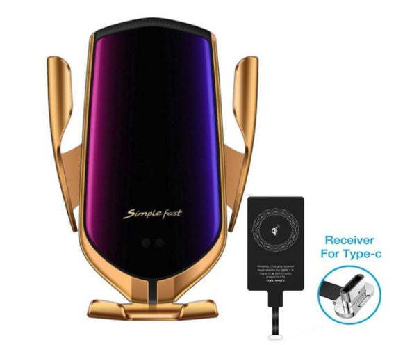 Car Wireless Charger Phone Holder - Gold for TypeC