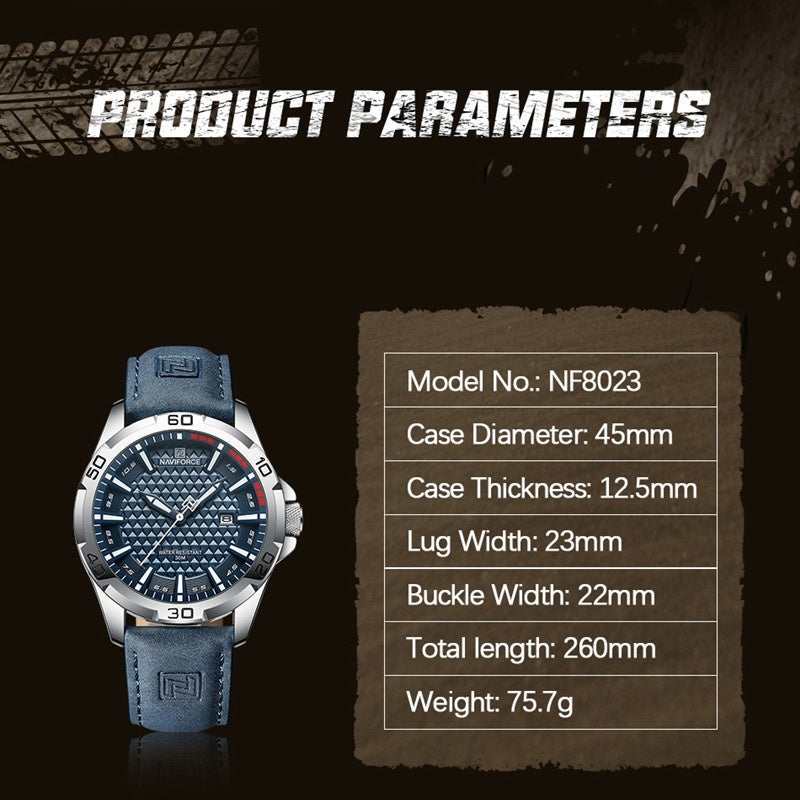 NAVIFORCE Men's Leather Strap Quartz Watch - Image 3