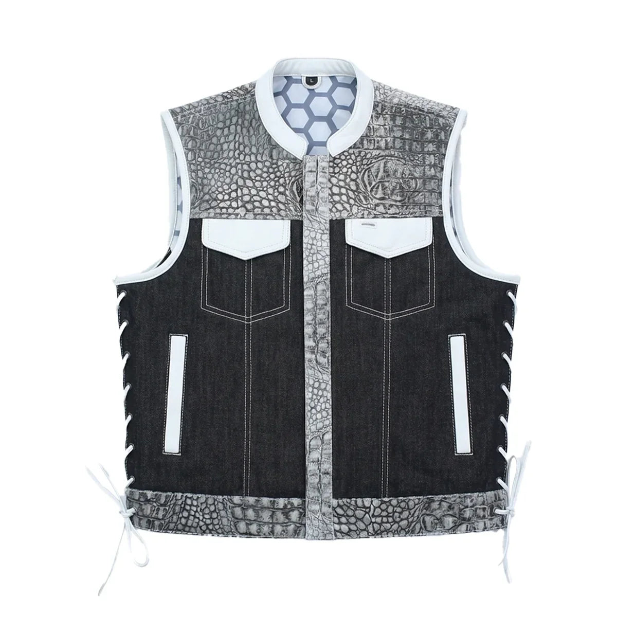 Road Cartel - Men’s Croc Texture Leather/Denim Motorcycle Vest