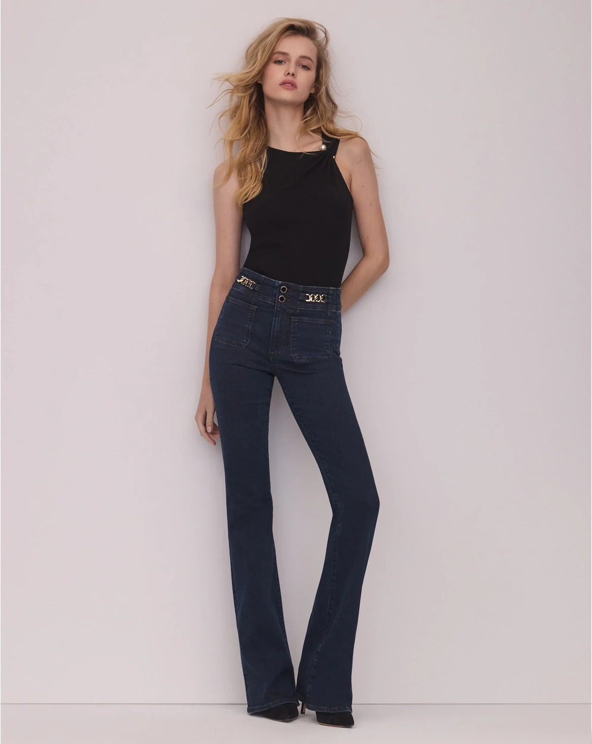 Beverly Skinny-Flare Chain-Detail Jean - Image 5