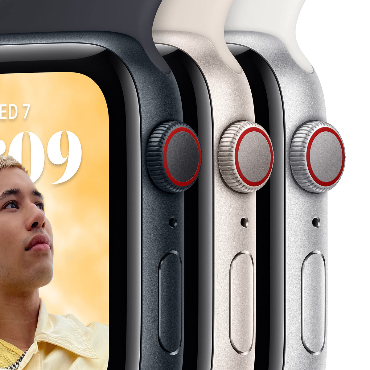 Apple Watch SE 2nd Generation (GPS) 40mm Aluminum Case with Starlight Sport Band - M/L - Starlight - Image 3