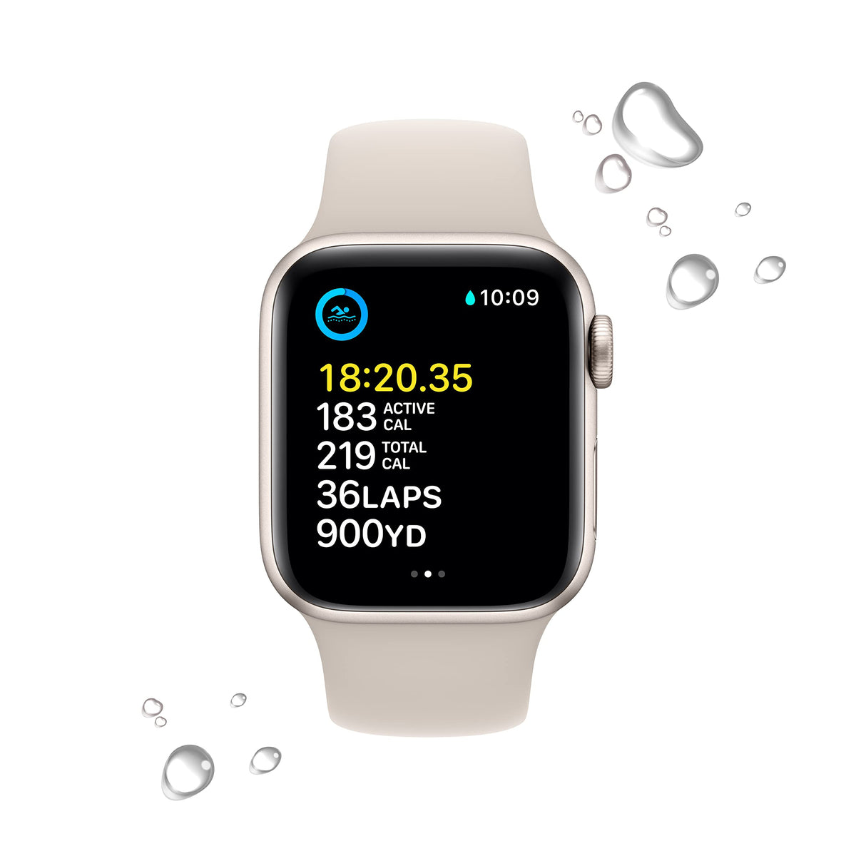 Apple Watch SE 2nd Generation (GPS) 40mm Aluminum Case with Starlight Sport Band - M/L - Starlight - Image 4