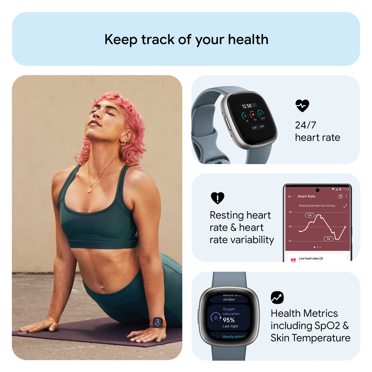 Fitbit Versa 4 Fitness Smartwatch – Platinum – FB523SRAG-US - Image 5