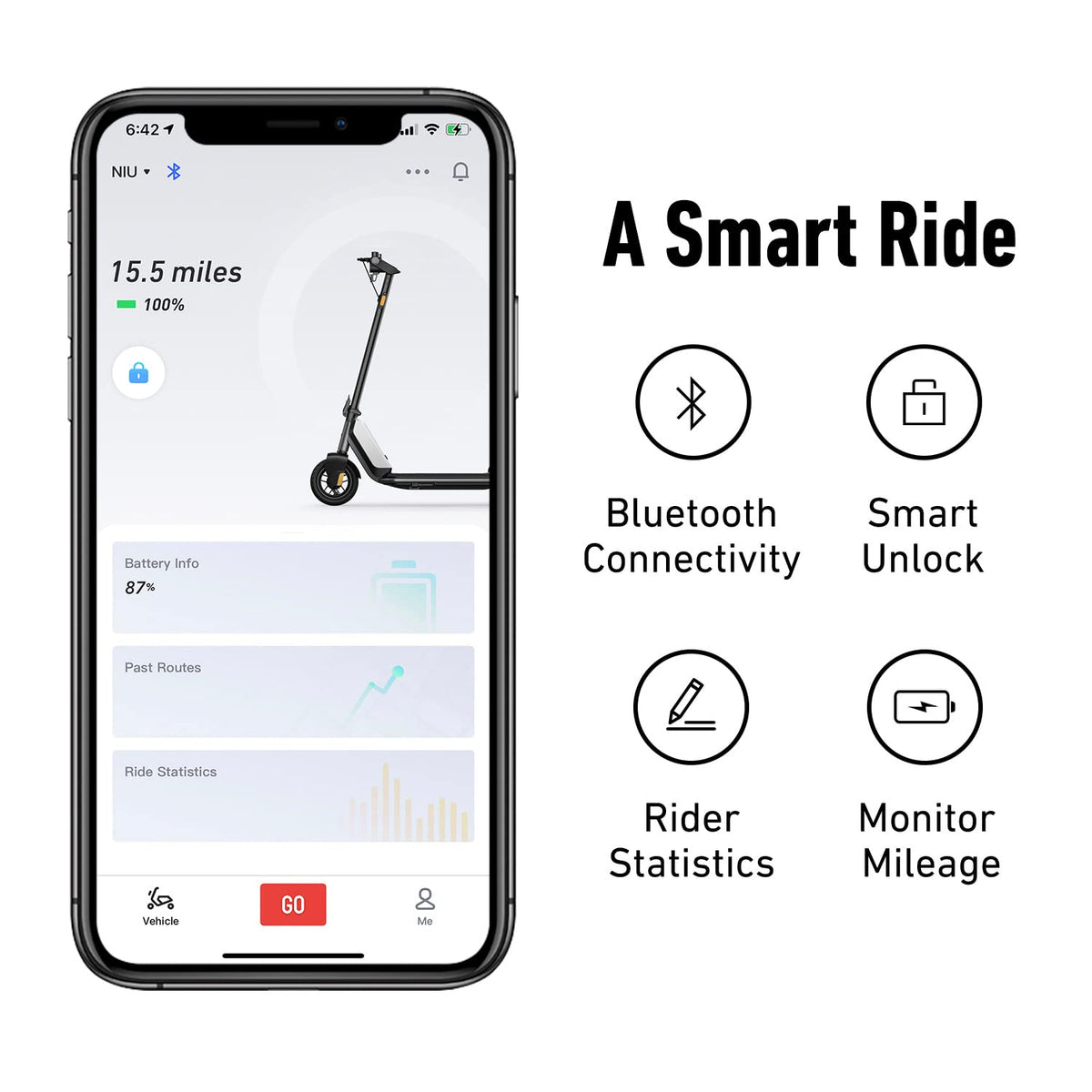 NIU - KQi 1 Pro Foldable Electric Kick Scooter w/ 15.5 mi Max operating Range & 15.5 mph Max Speed - Grey - Image 7