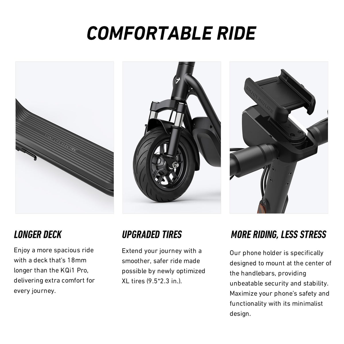 NIU - KQi 100F Foldable Electric Kick Scooter w/ 15.5 mi Max operating Range & 15.5 mph Max Speed - Gray - Image 6
