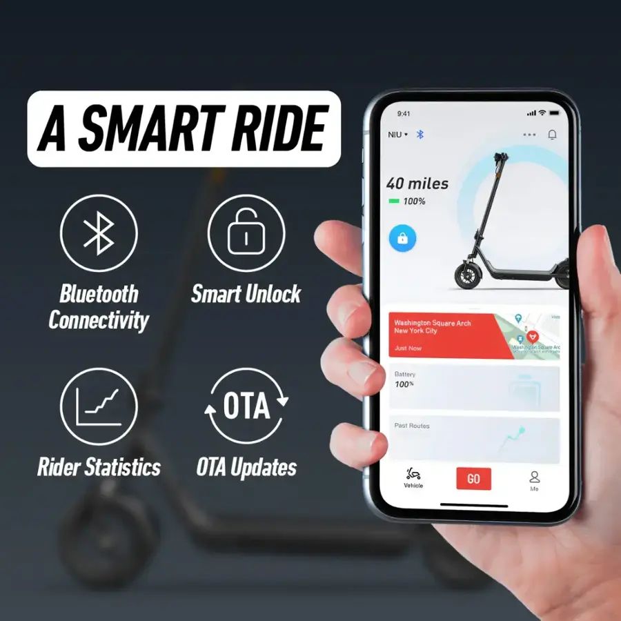 NIU - KQi 100P Foldable Electric Kick Scooter with 18 mi Max Range & 17.4 mph Max Speed - Gray - KCP34GG1A11 - Image 6