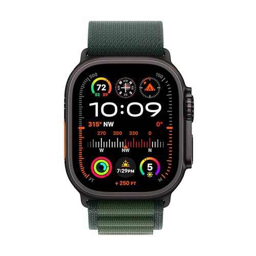 Apple Watch Ultra 2 (GPS + Cellular) 49mm Black Titanium Case with Dark Green Alpine Loop - Medium - MX4R3LW/A - Image 3