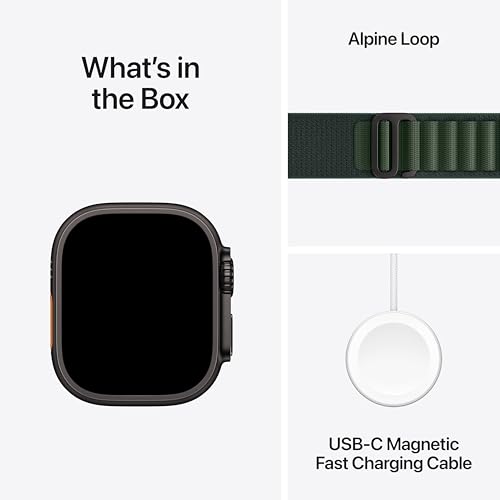 Apple Watch Ultra 2 (GPS + Cellular) 49mm Black Titanium Case with Dark Green Alpine Loop - Medium - MX4R3LW/A - Image 5