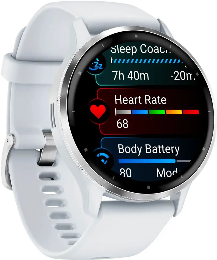 Garmin Venu 3 GPS Smartwatch – 45mm Silver Stainless Steel Bezel with Whitestone Case and Silicone Band - Image 2
