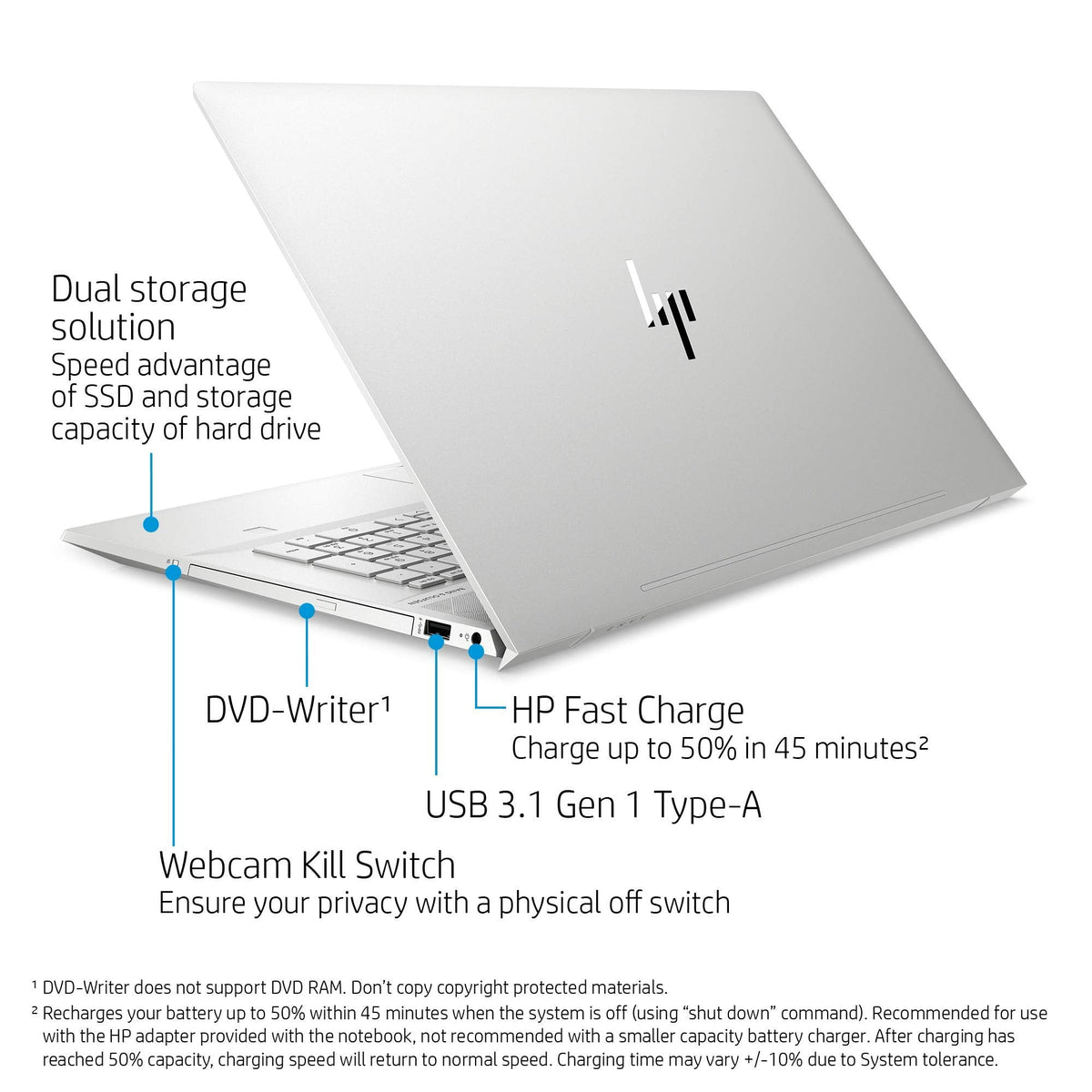HP Envy - FHD Touch - i7-10510U - 12GB RAM - MX250 - 1TB HDD / 128GB SSD - Silver - Image 4
