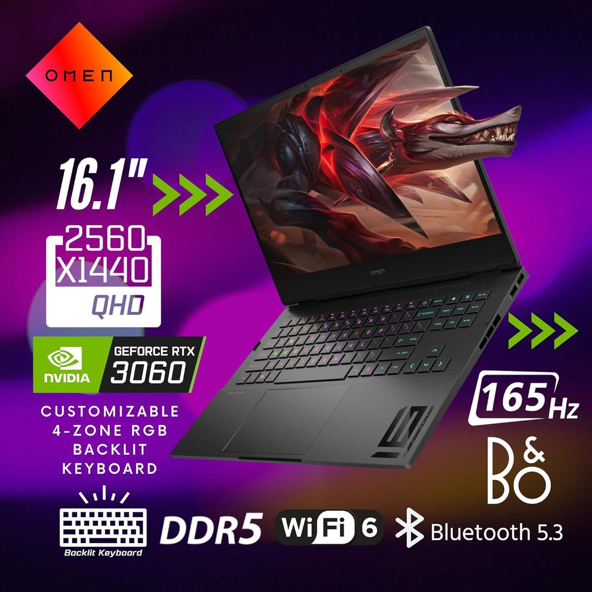 HP OMEN – 16.1 in QHD - Intel Core i9‑12900H - 16 GB DDR5 - NVIDIA GeForce RTX 3060 - 1 TB SSD - Shadow Black - Image 4