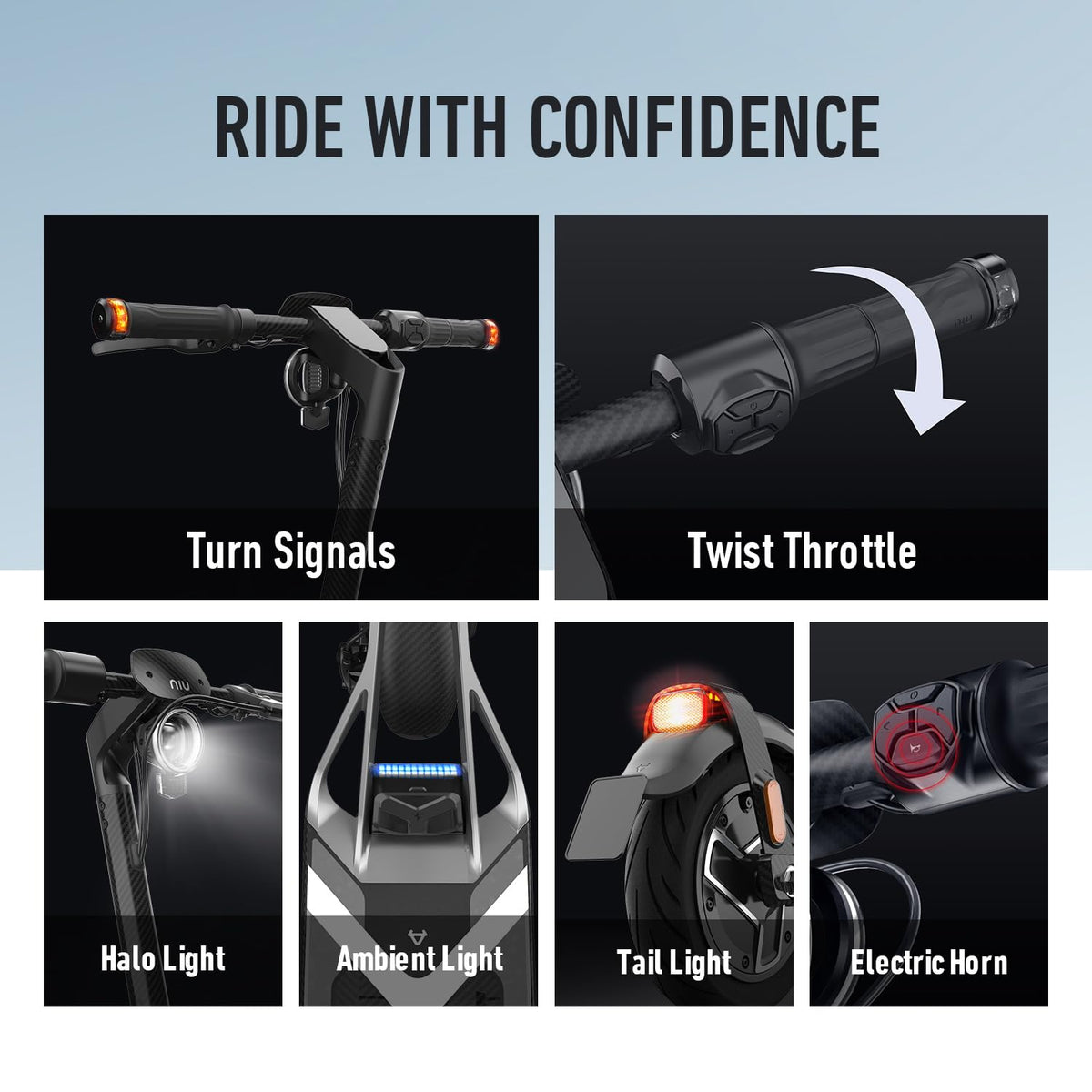 NIU - KQi Air Carbon Fiber Foldable Electric Kick Scooter w/ 31 mi Range & 20mph Max Speed - Black - Image 3