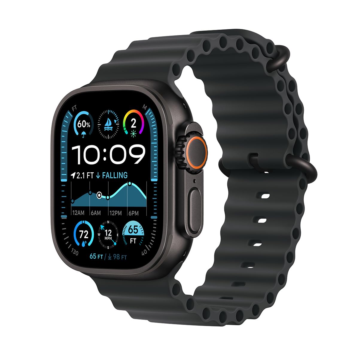 Apple Watch Ultra 2 (GPS+Cellular) 49mm Titanium Case with Black Ocean Band - Black