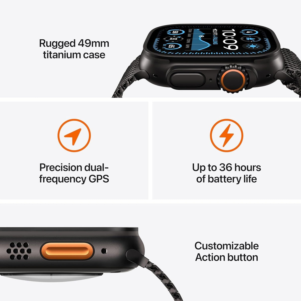 Apple Watch Ultra 2 (GPS+Cellular) 49mm Titanium Case with Black Ocean Band - Black - Image 3