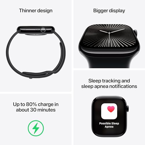 Apple Watch Series 10 (GPS+Cellular) 42mm Aluminum Case with Ink Sport Loop - Jet Black - (2024) - Image 5