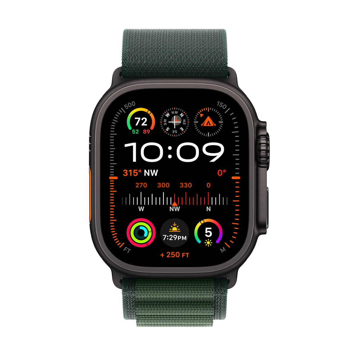 Apple Watch Ultra 2 (GPS + Cellular) 49mm Titanium Case with Dark Green Alpine Loop - Medium - Black - Image 2