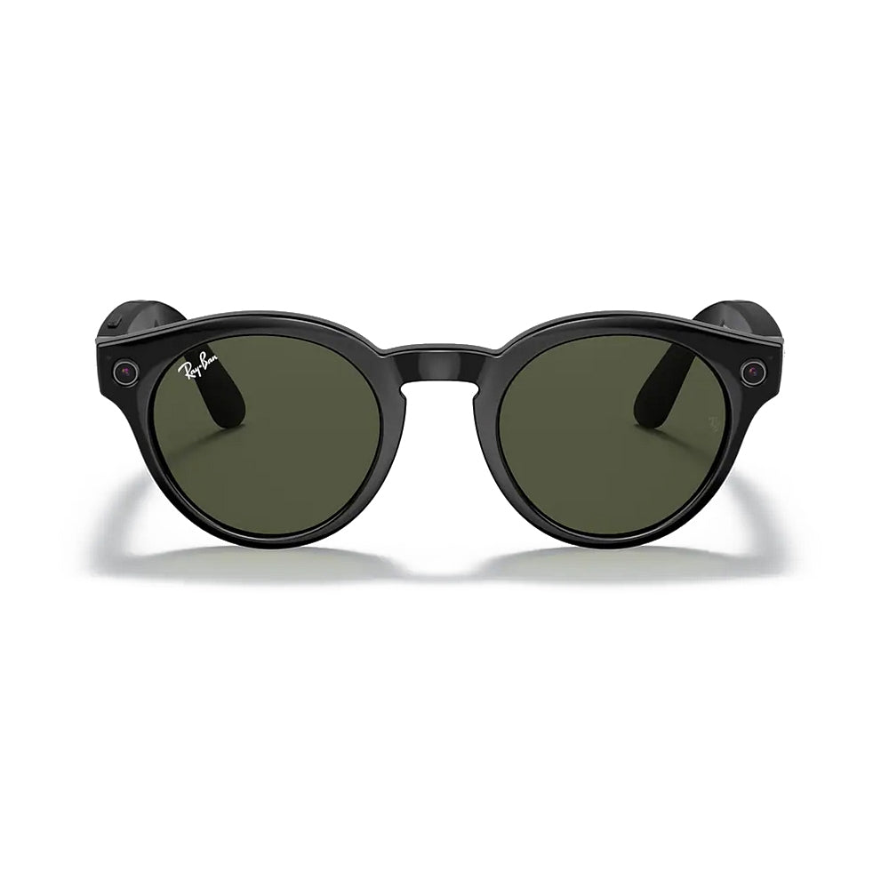 Ray-Ban Stories Round - 48-23mm - Glossy Black w/ G-15 Dark Green Lenses - Image 2