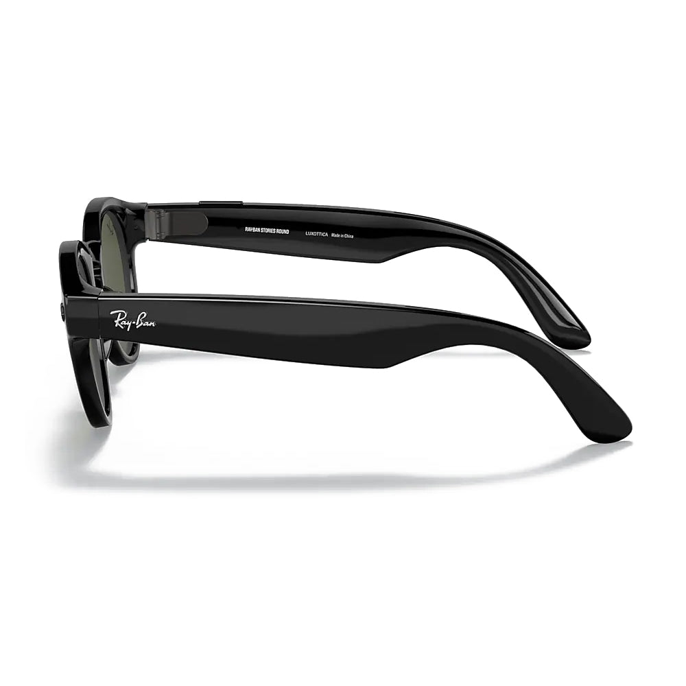 Ray-Ban Stories Round - 48-23mm - Glossy Black w/ G-15 Dark Green Lenses - Image 3