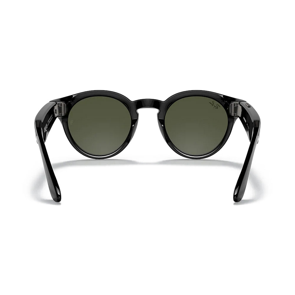 Ray-Ban Stories Round - 48-23mm - Glossy Black w/ G-15 Dark Green Lenses - Image 4