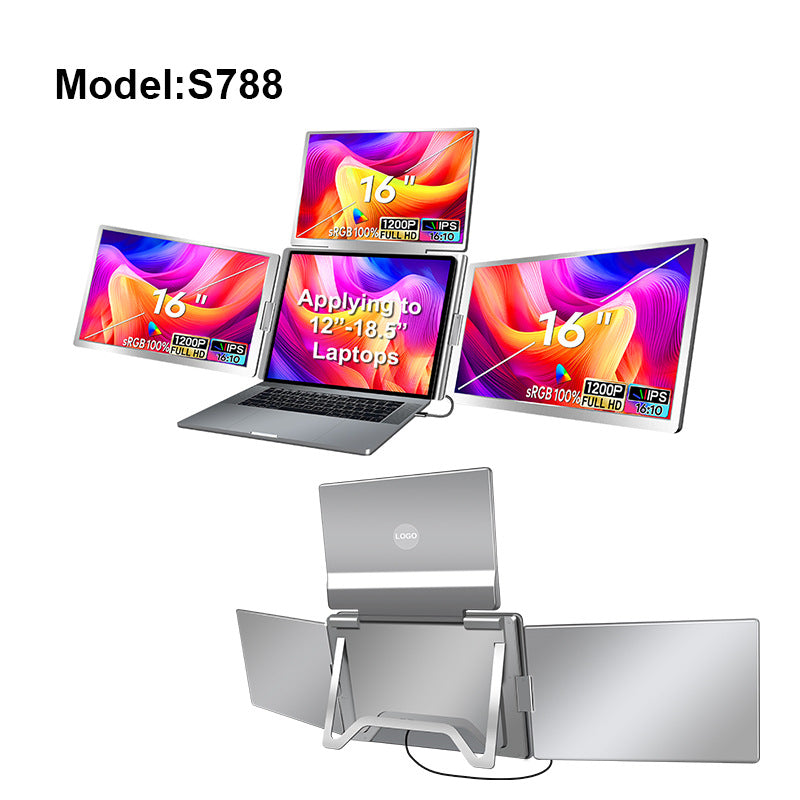 Portable Triple Screen Monitor for Laptop - 16Inch