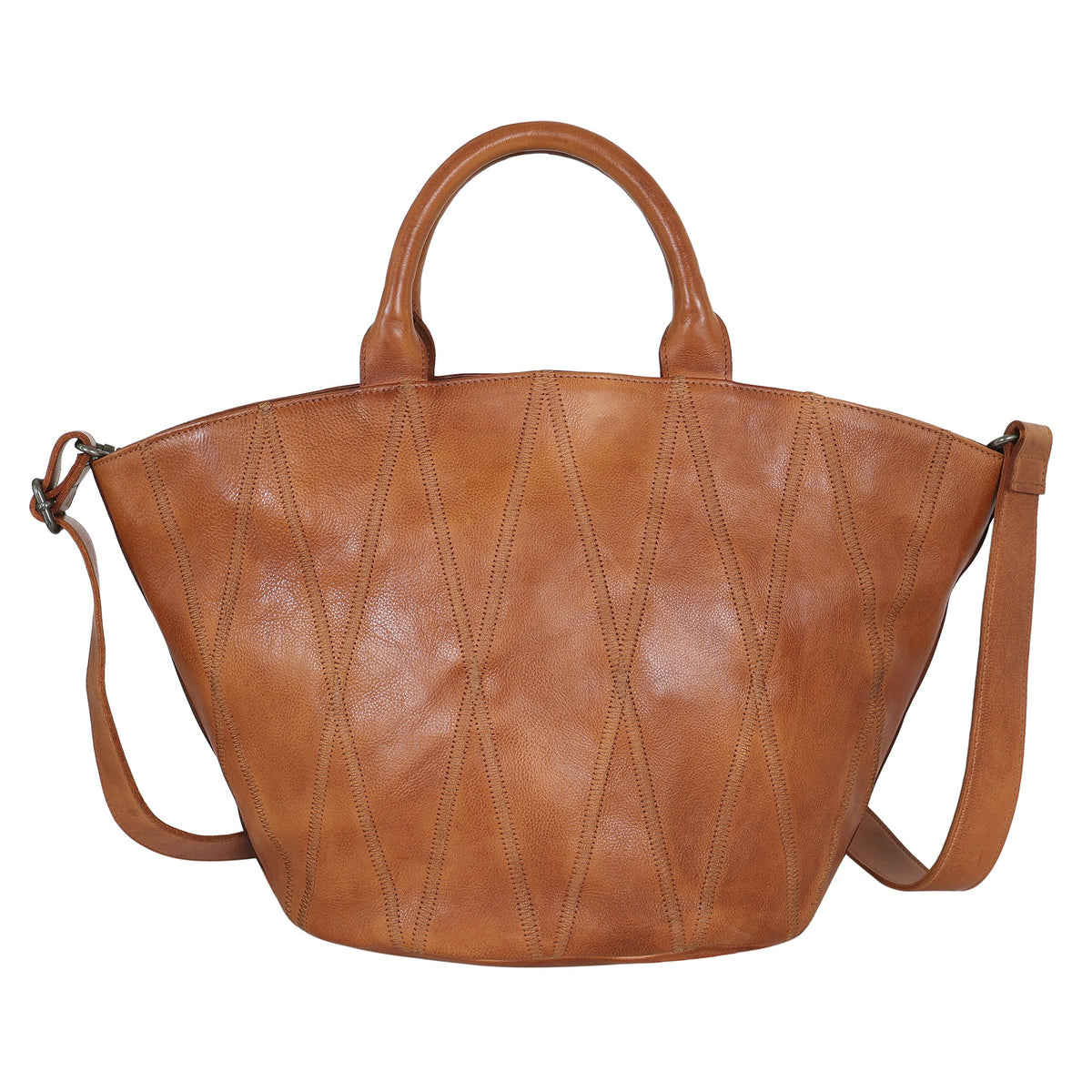 Claudia Diamond Leather Crossbody Bag - Cognac
