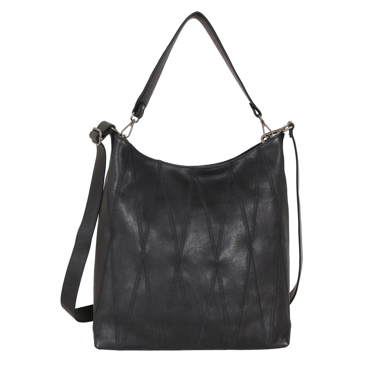 Bree Diamond Leather Shoulder Bag - Black