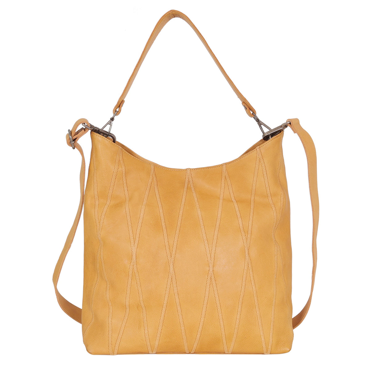 Bree Diamond Leather Shoulder Bag - Camel