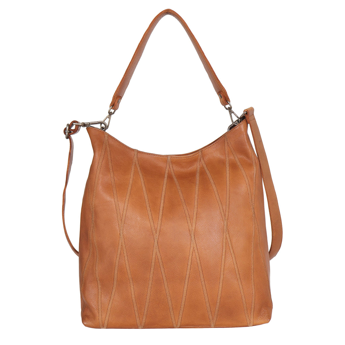 Bree Diamond Leather Shoulder Bag - Cognac