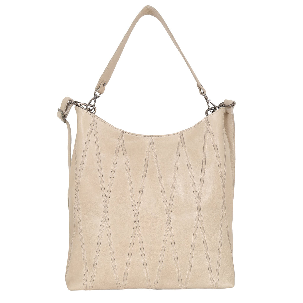 Bree Diamond Leather Shoulder Bag - Oat