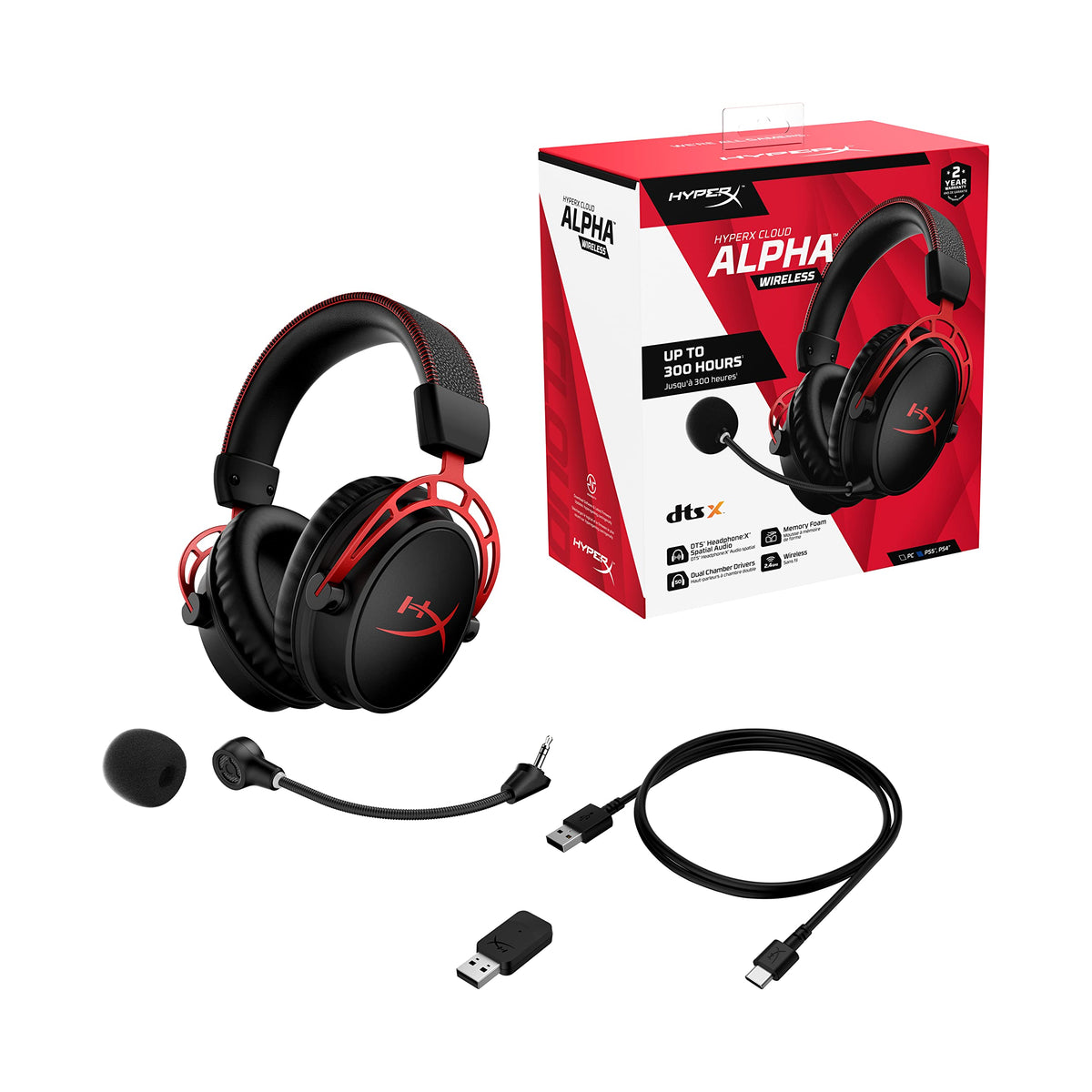 HyperX - Cloud Alpha Wireless Gaming Headset for PC, PS5, and PS4 - Black/Red - Image 7