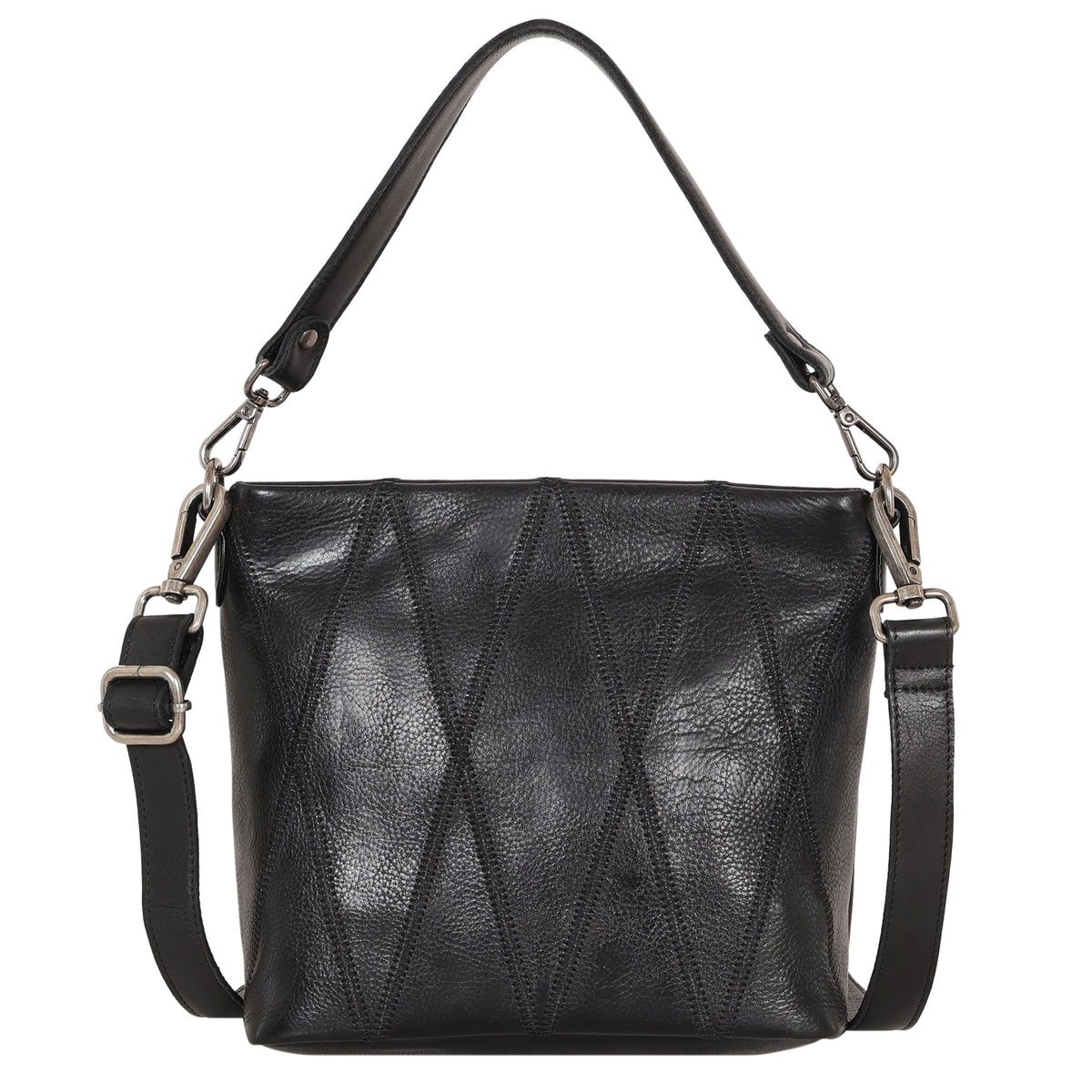Ivy Diamond Leather Crossbody Bag - Black