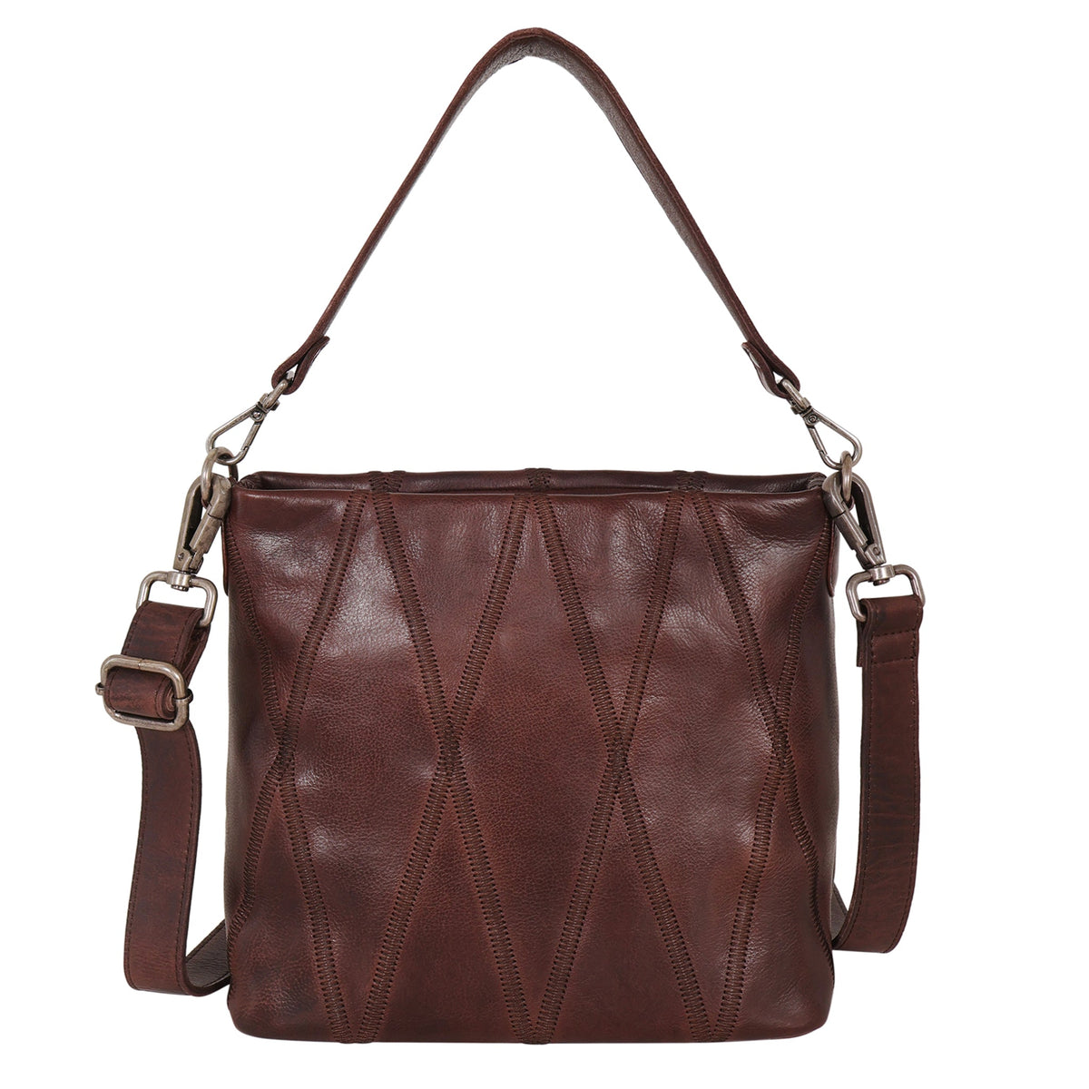 Ivy Diamond Leather Crossbody Bag - Brown