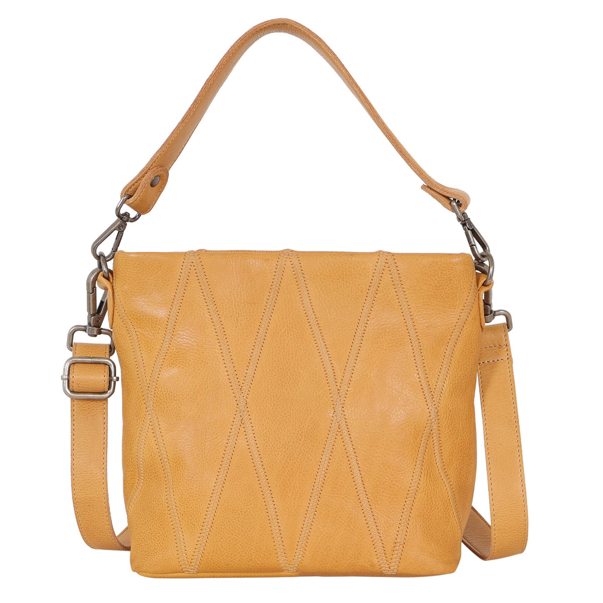 Ivy Diamond Leather Crossbody Bag - Camel