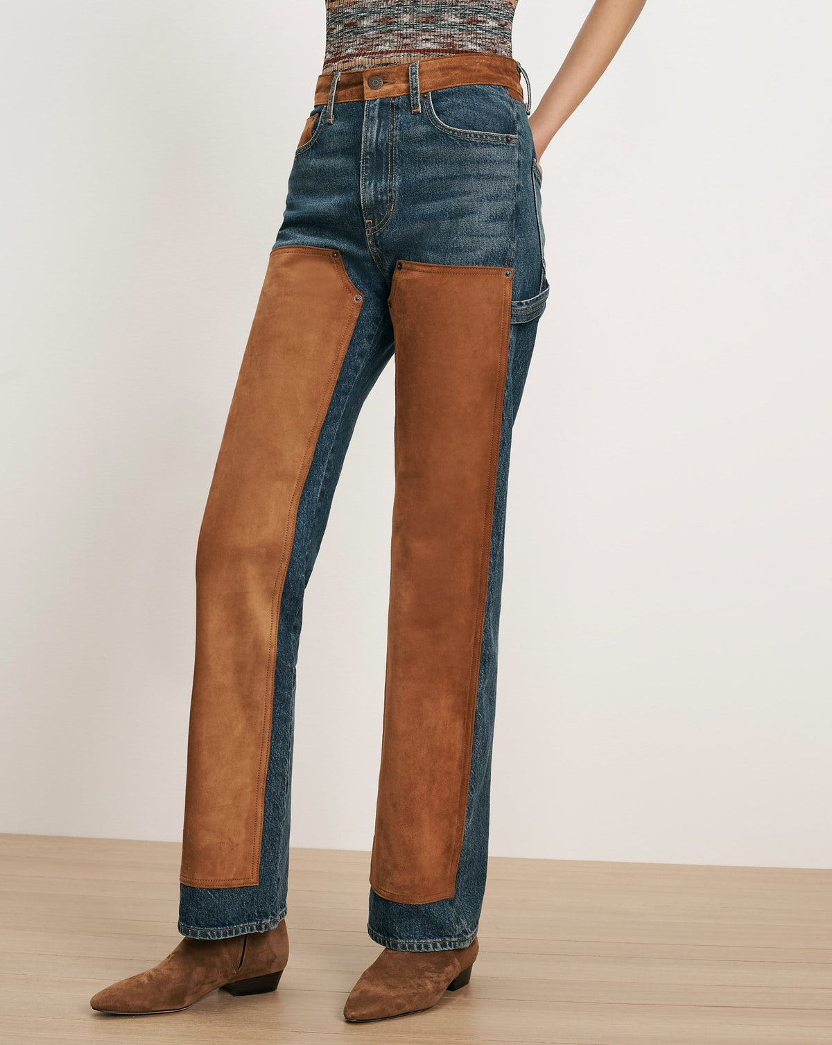 Dylan Suede-Patchwork Straight-Leg Jean - Image 2