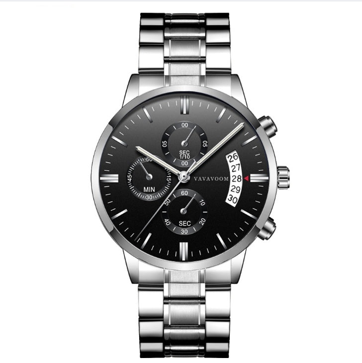 Men's Stainless Steel Business Waterproof Quartz Watch - G001 Black Silver Chain