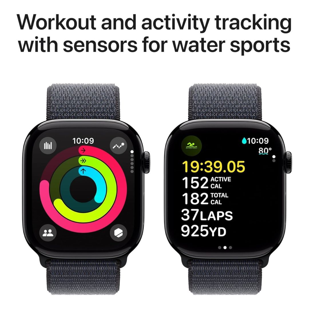 Apple Watch Series 10 (GPS+Cellular) 46mm Jet Black Aluminum Case w/ Ink Sport Loop - MWY53LW/A - Image 3