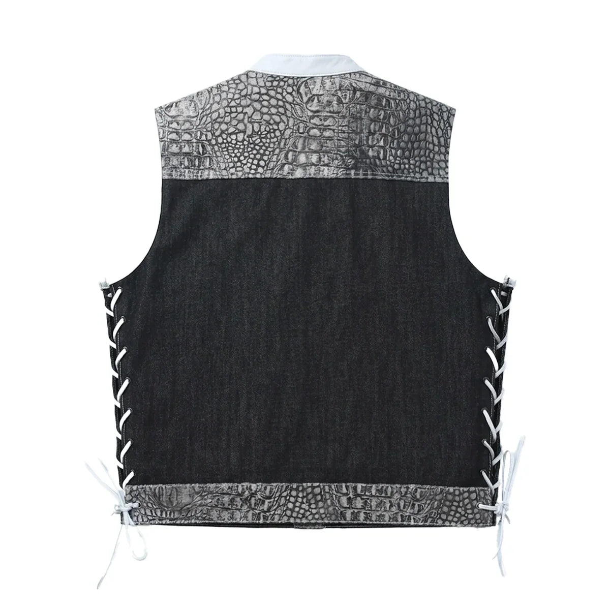 Road Cartel - Men’s Croc Texture Leather/Denim Motorcycle Vest