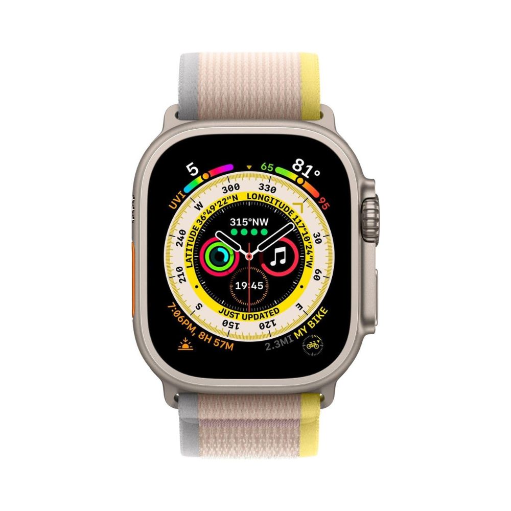 Apple Watch Ultra (GPS + Cellular) 49mm Titanium Case with Yellow/Beige Trail Loop - S/M - MNHD3LL/A - Image 2